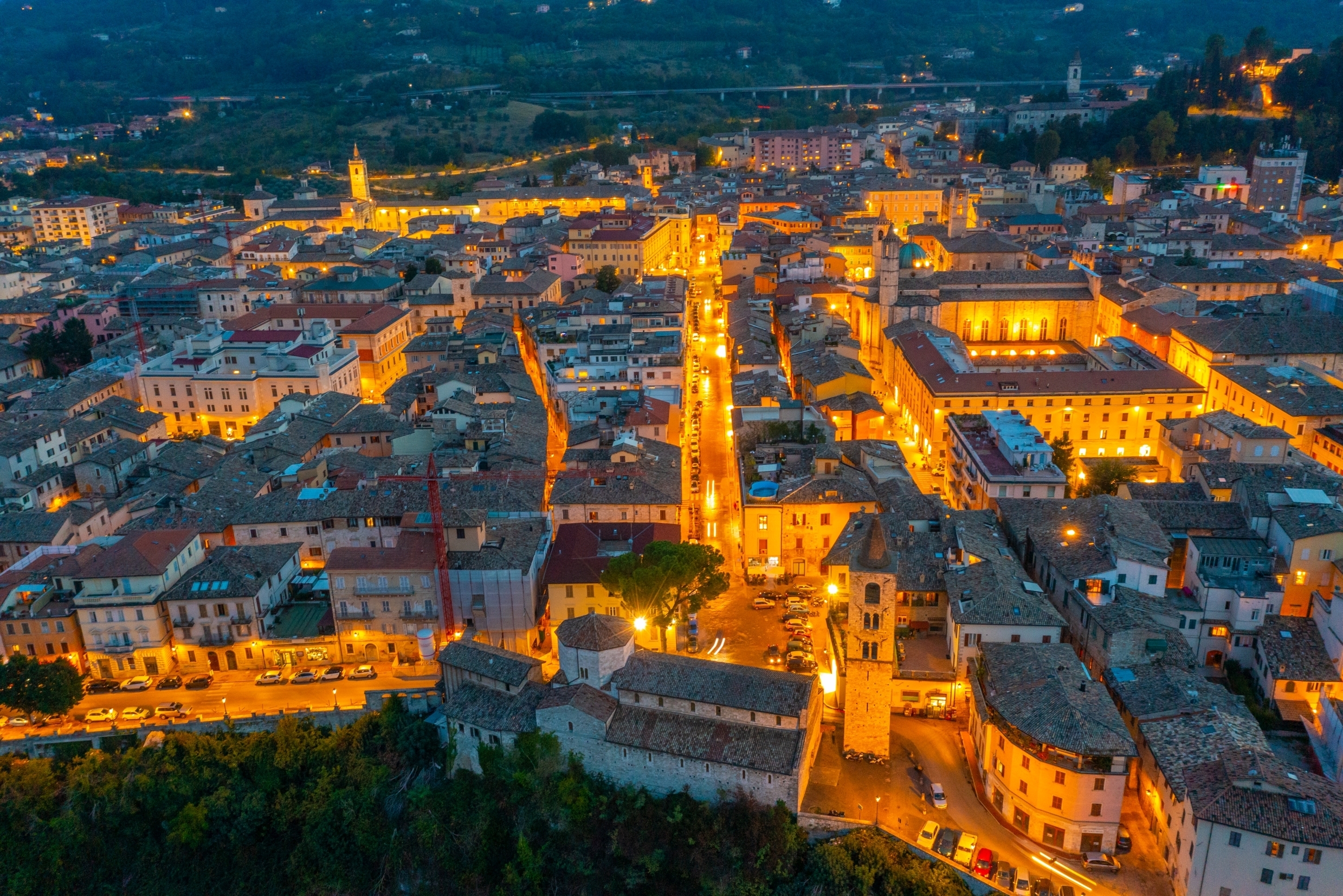 Sunset,Aerial,View,Of,City,Center,Of,Italian,Town,Ascoli
